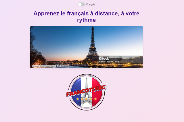 Francotonic.fr - One Page - Learn French remotely, at your own pace